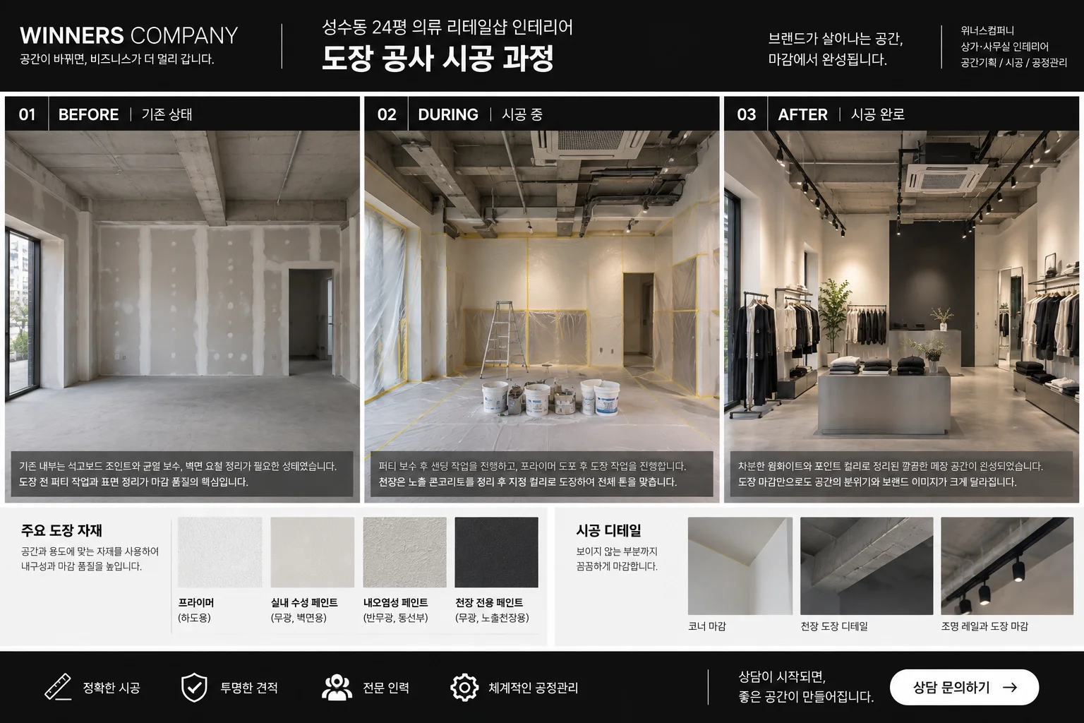 의류매장 도장 공사 시공 과정